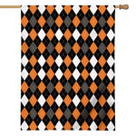 Orange Black Grey And White Argyle Print House Flag