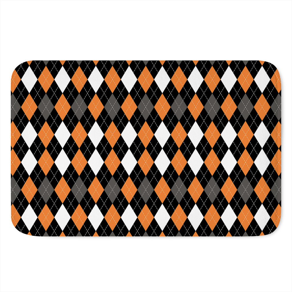 Orange Black Grey And White Argyle Print Indoor Door Mat