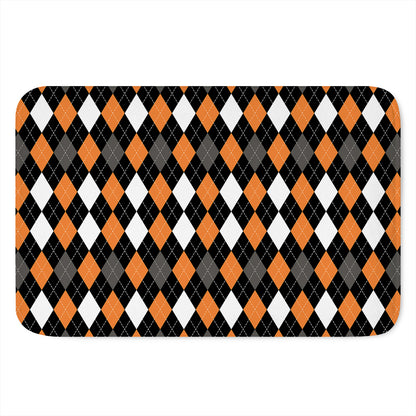 Orange Black Grey And White Argyle Print Indoor Door Mat