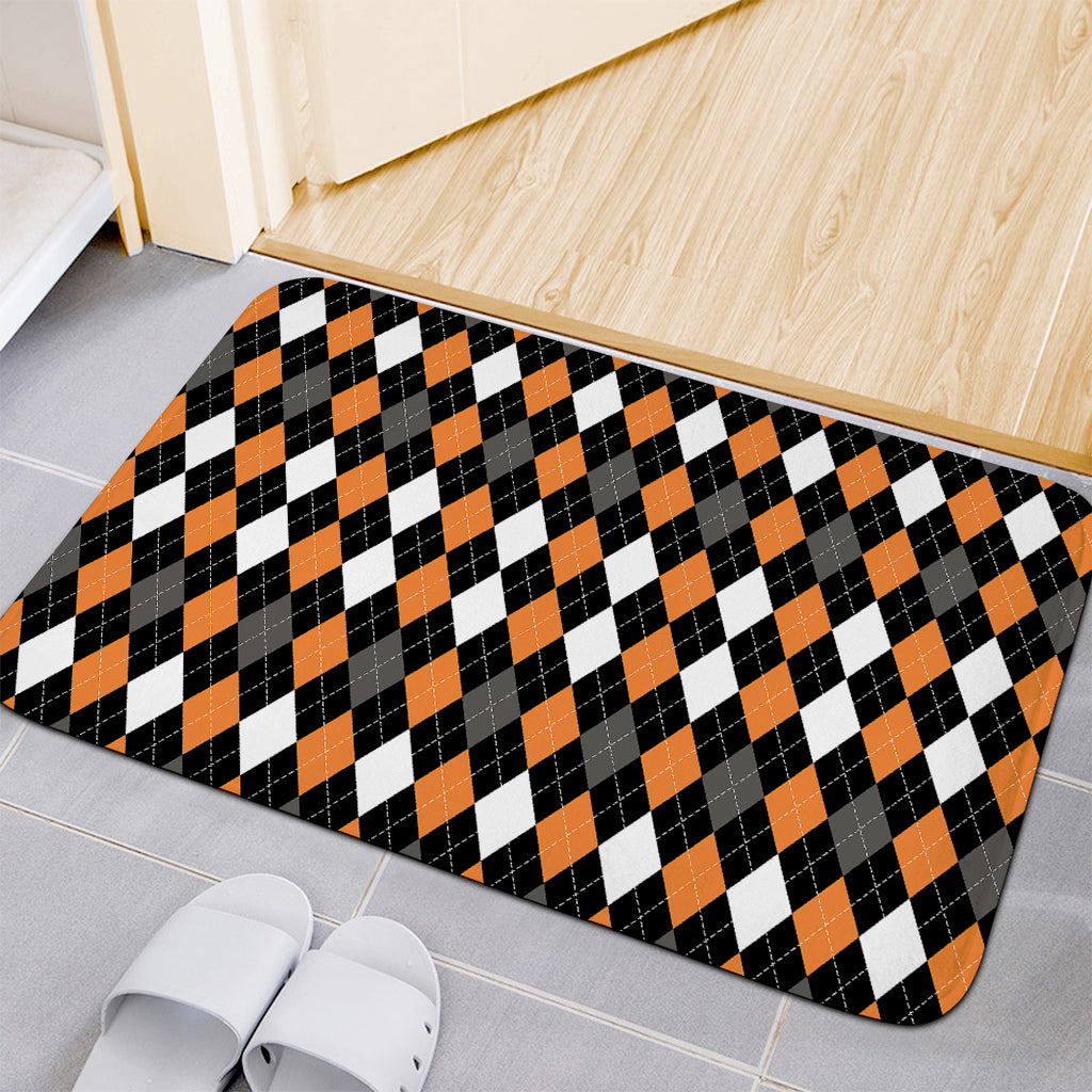 Orange Black Grey And White Argyle Print Indoor Door Mat