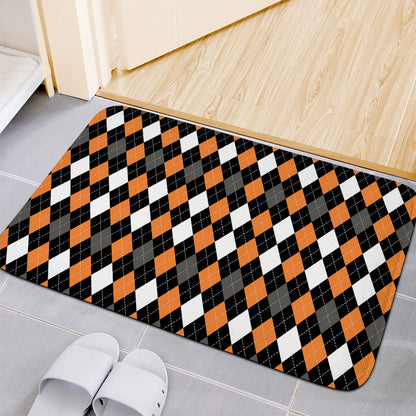 Orange Black Grey And White Argyle Print Indoor Door Mat
