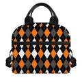 Orange Black Grey And White Argyle Print Insulated Lunch Bag