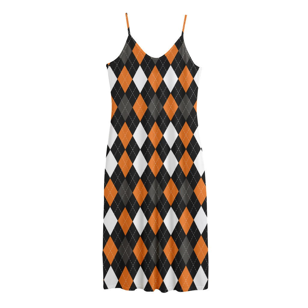 Orange Black Grey And White Argyle Print Jersey Midi Cami Dress