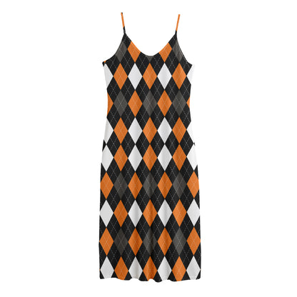 Orange Black Grey And White Argyle Print Jersey Midi Cami Dress