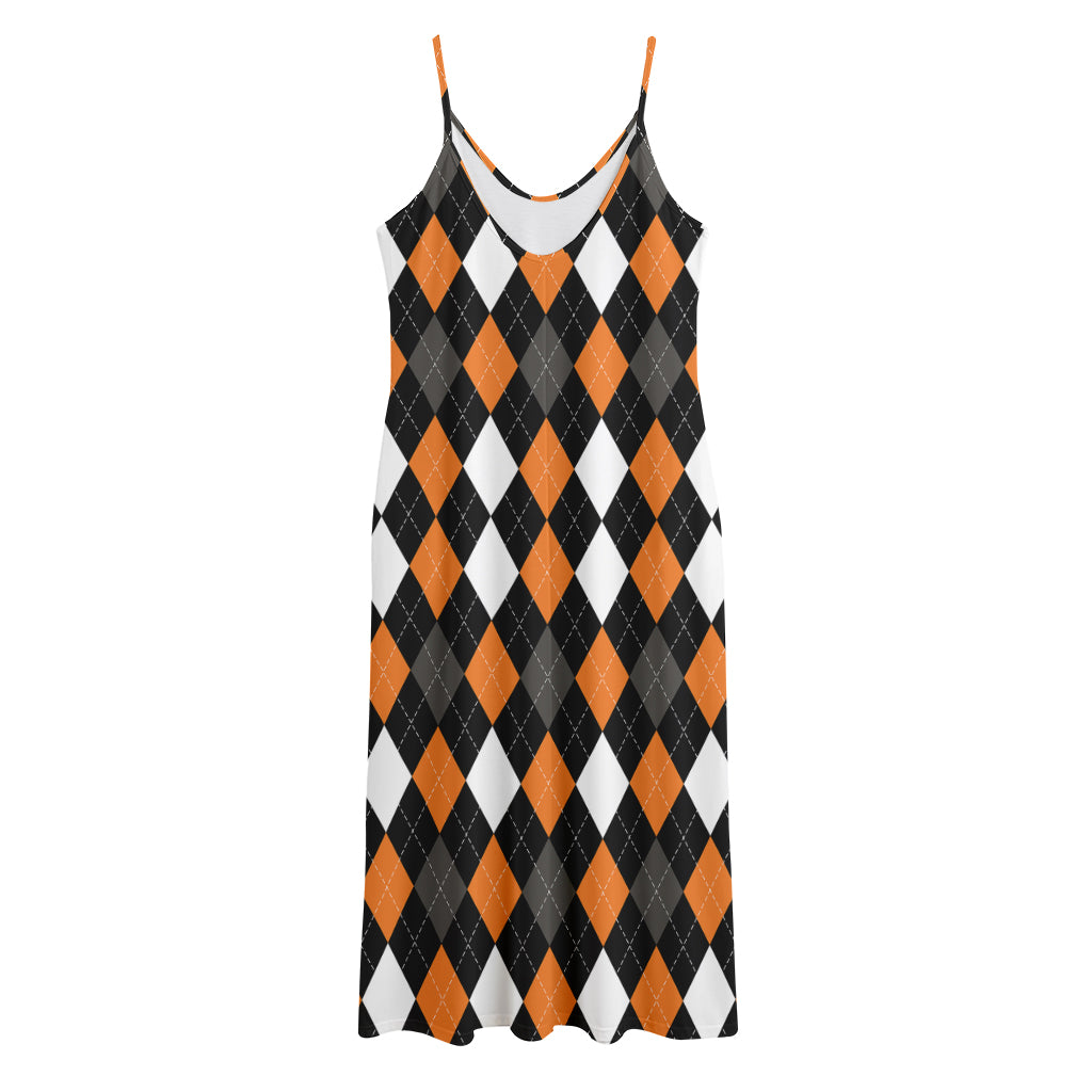 Orange Black Grey And White Argyle Print Jersey Midi Cami Dress