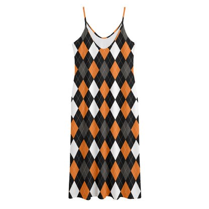 Orange Black Grey And White Argyle Print Jersey Midi Cami Dress