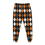 Orange Black Grey And White Argyle Print Jogger Pants