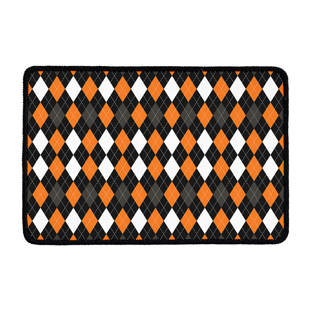 Orange Black Grey And White Argyle Print Kitchen Mat
