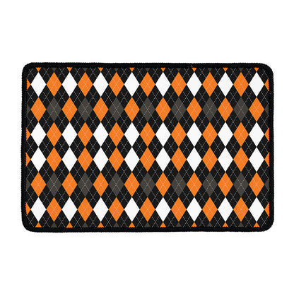 Orange Black Grey And White Argyle Print Kitchen Mat