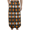 Orange Black Grey And White Argyle Print Lantern Pants