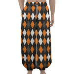 Orange Black Grey And White Argyle Print Lantern Pants