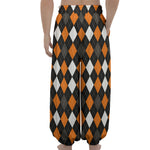 Orange Black Grey And White Argyle Print Lantern Pants