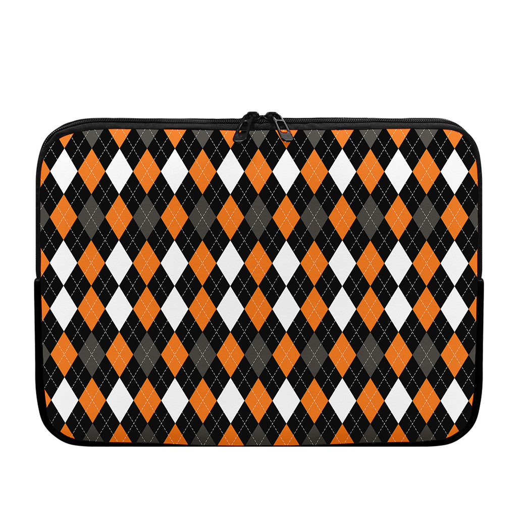 Orange Black Grey And White Argyle Print Laptop Sleeve