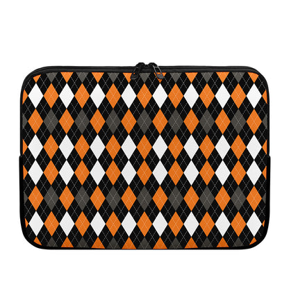 Orange Black Grey And White Argyle Print Laptop Sleeve
