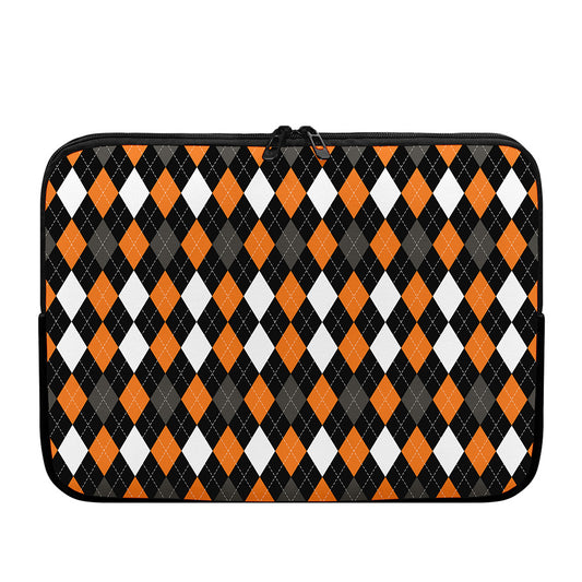 Orange Black Grey And White Argyle Print Laptop Sleeve