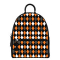 Orange Black Grey And White Argyle Print Leather Backpack