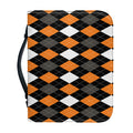 Orange Black Grey And White Argyle Print Leather Bible Cover