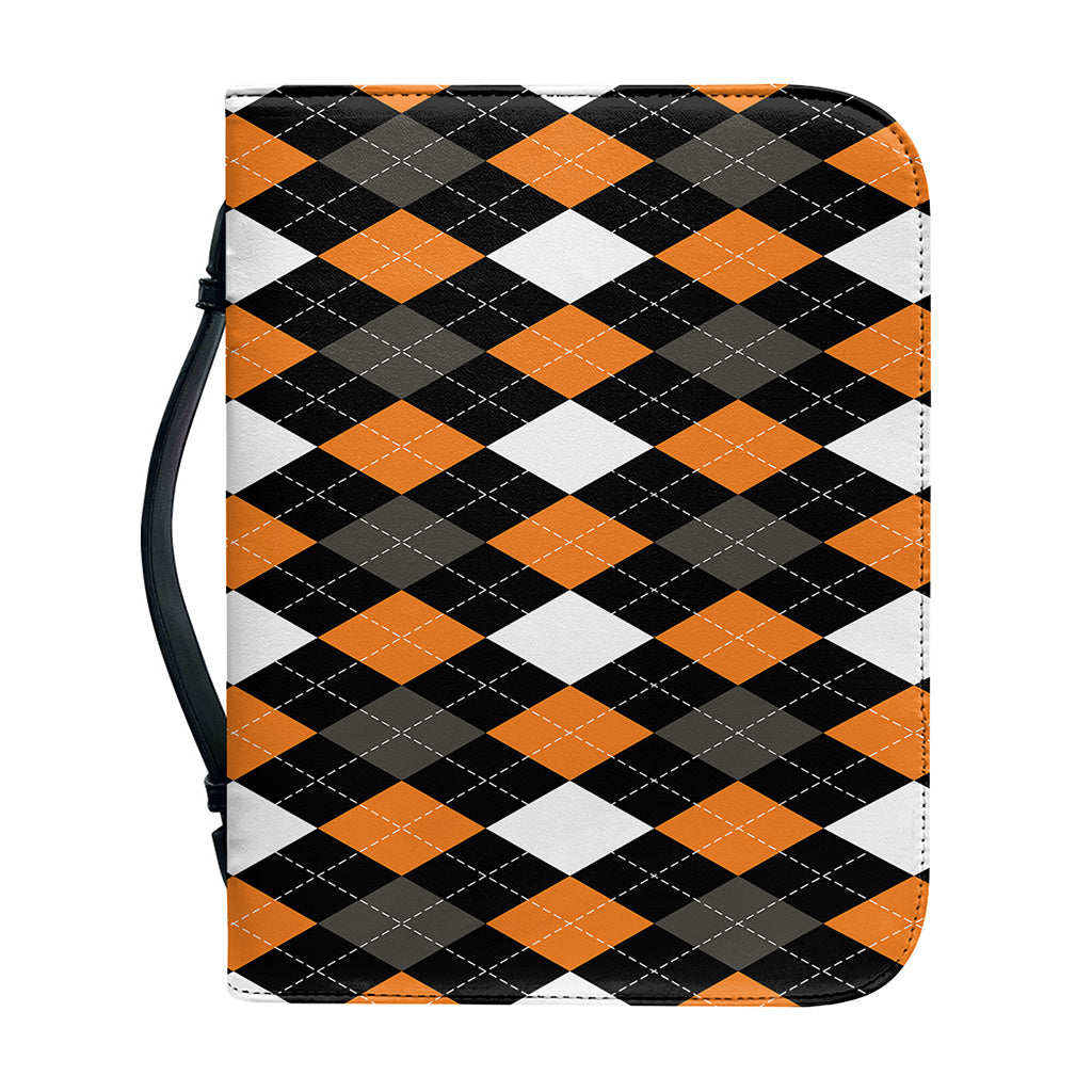 Orange Black Grey And White Argyle Print Leather Bible Cover