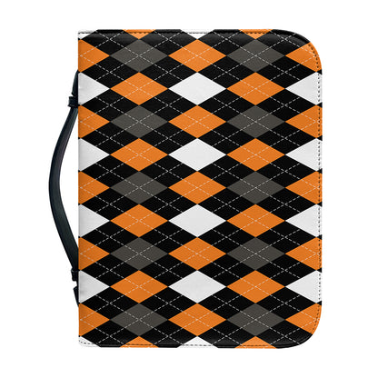 Orange Black Grey And White Argyle Print Leather Bible Cover