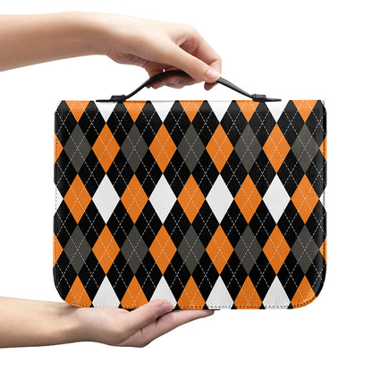 Orange Black Grey And White Argyle Print Leather Bible Cover