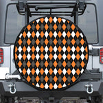 Orange Black Grey And White Argyle Print Leather Spare Tire Cover