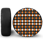 Orange Black Grey And White Argyle Print Leather Spare Tire Cover