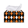 Orange Black Grey And White Argyle Print Leather Tissue Box Cover