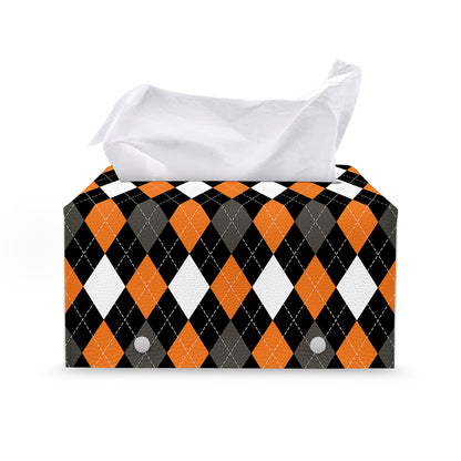 Orange Black Grey And White Argyle Print Leather Tissue Box Cover