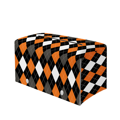 Orange Black Grey And White Argyle Print Leather Tissue Box Cover