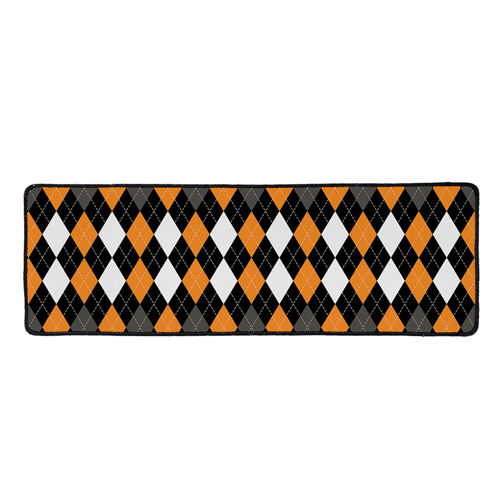 Orange Black Grey And White Argyle Print Long Kitchen Mat
