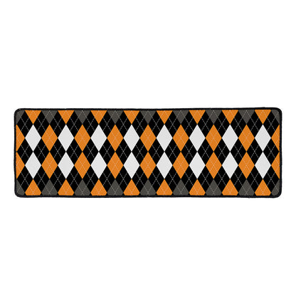 Orange Black Grey And White Argyle Print Long Kitchen Mat