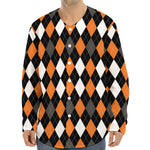 Orange Black Grey And White Argyle Print Long Sleeve Baseball Jersey