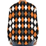 Orange Black Grey And White Argyle Print Long Sleeve Baseball Jersey