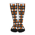 Orange Black Grey And White Argyle Print Long Socks