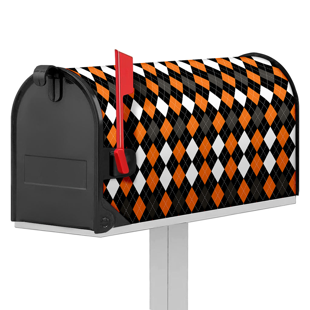 Orange Black Grey And White Argyle Print Mailbox Cover