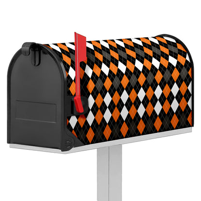 Orange Black Grey And White Argyle Print Mailbox Cover