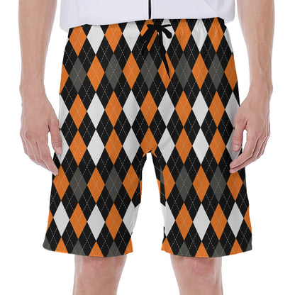 Orange Black Grey And White Argyle Print Men's Beach Shorts