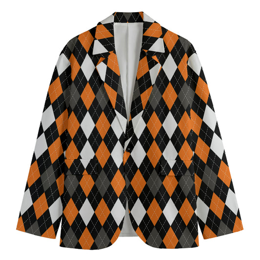 Orange Black Grey And White Argyle Print Men's Blazer