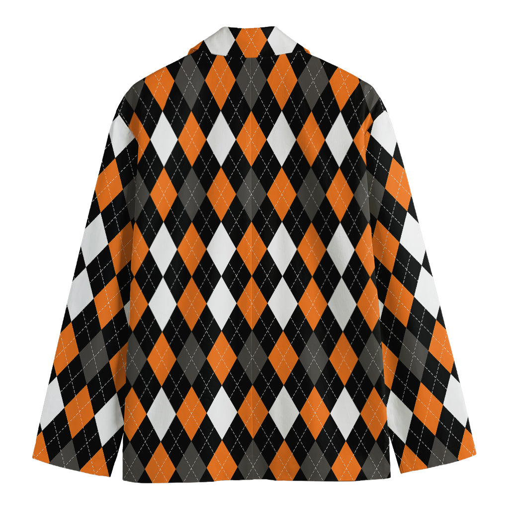 Orange Black Grey And White Argyle Print Men's Blazer