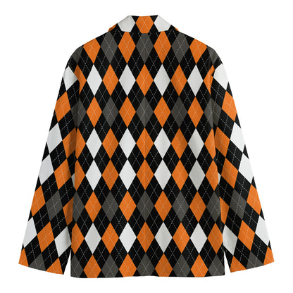 Orange Black Grey And White Argyle Print Men's Blazer