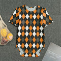 Orange Black Grey And White Argyle Print Men's Bodysuit