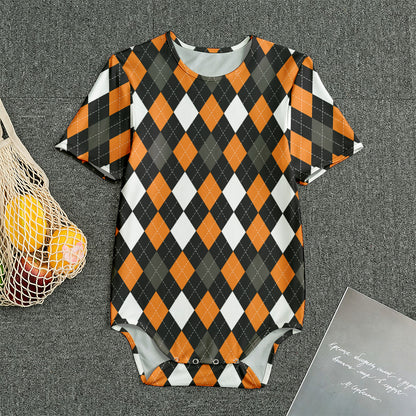 Orange Black Grey And White Argyle Print Men's Bodysuit