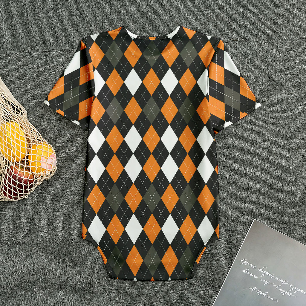 Orange Black Grey And White Argyle Print Men's Bodysuit
