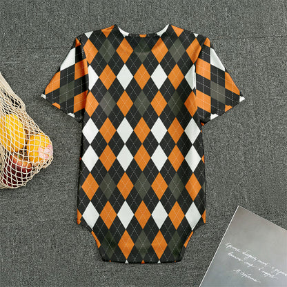 Orange Black Grey And White Argyle Print Men's Bodysuit