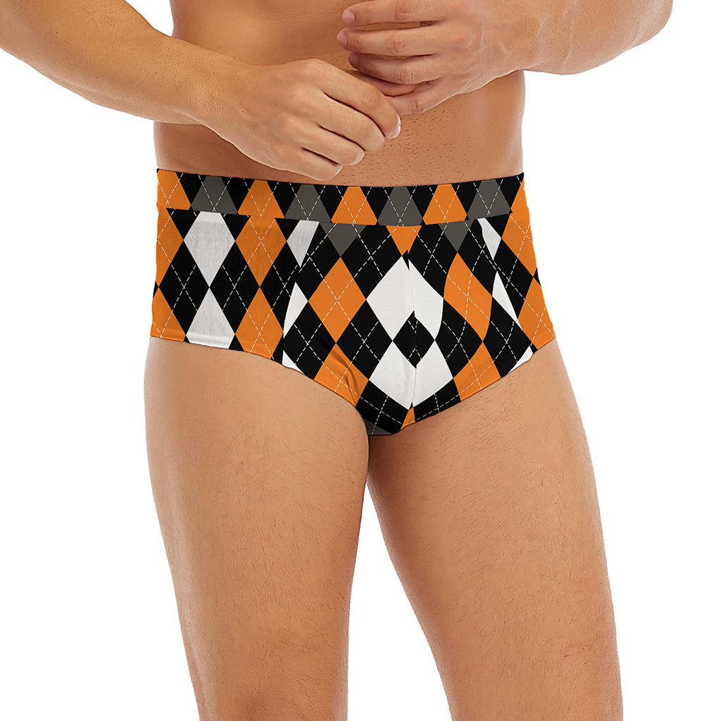 Orange Black Grey And White Argyle Print Men's Briefs