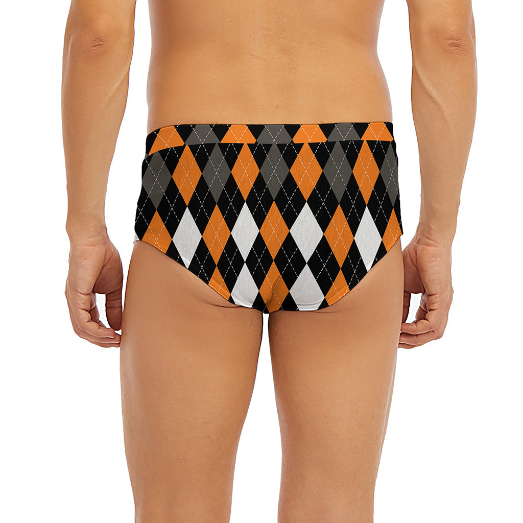 Orange Black Grey And White Argyle Print Men's Briefs