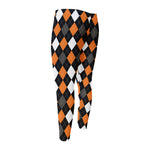 Orange Black Grey And White Argyle Print Men's Compression Pants