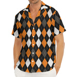 Orange Black Grey And White Argyle Print Men's Deep V-Neck Shirt