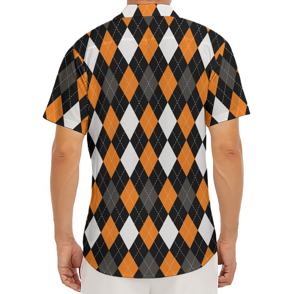 Orange Black Grey And White Argyle Print Men's Deep V-Neck Shirt