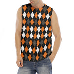 Orange Black Grey And White Argyle Print Men's Fitness Tank Top